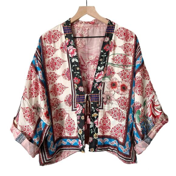 Johnny Was Geana Makenna 100% Silk Reversible Kimono Size Large - Picture 2 of 7